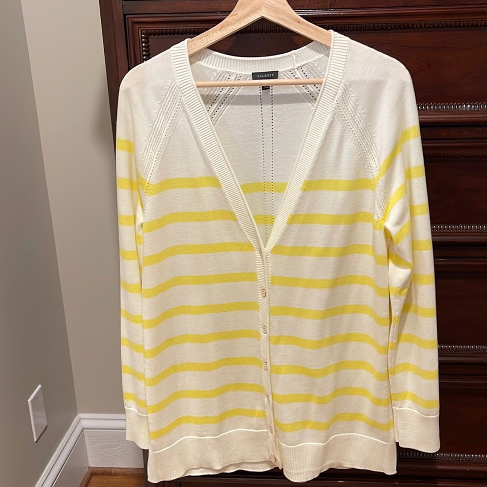 Yellow & White striped cardigan from Talbots